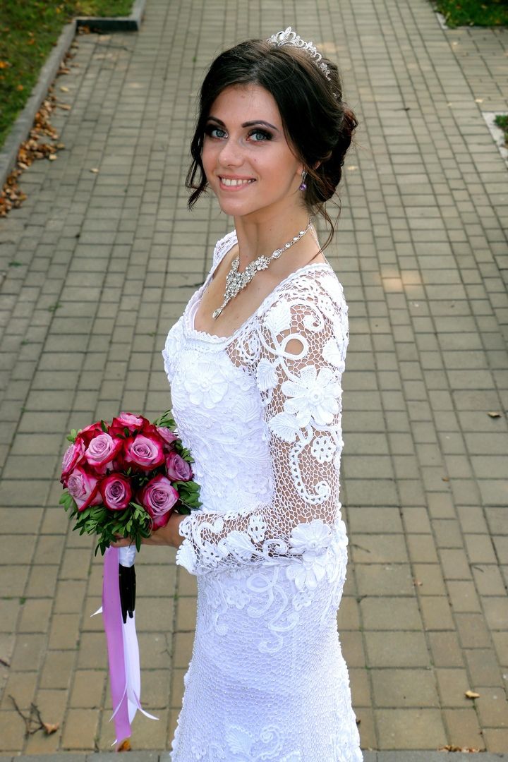 крючком свадебное белое платье вязаное ирландское для заказ вязание свадьбы кружево
