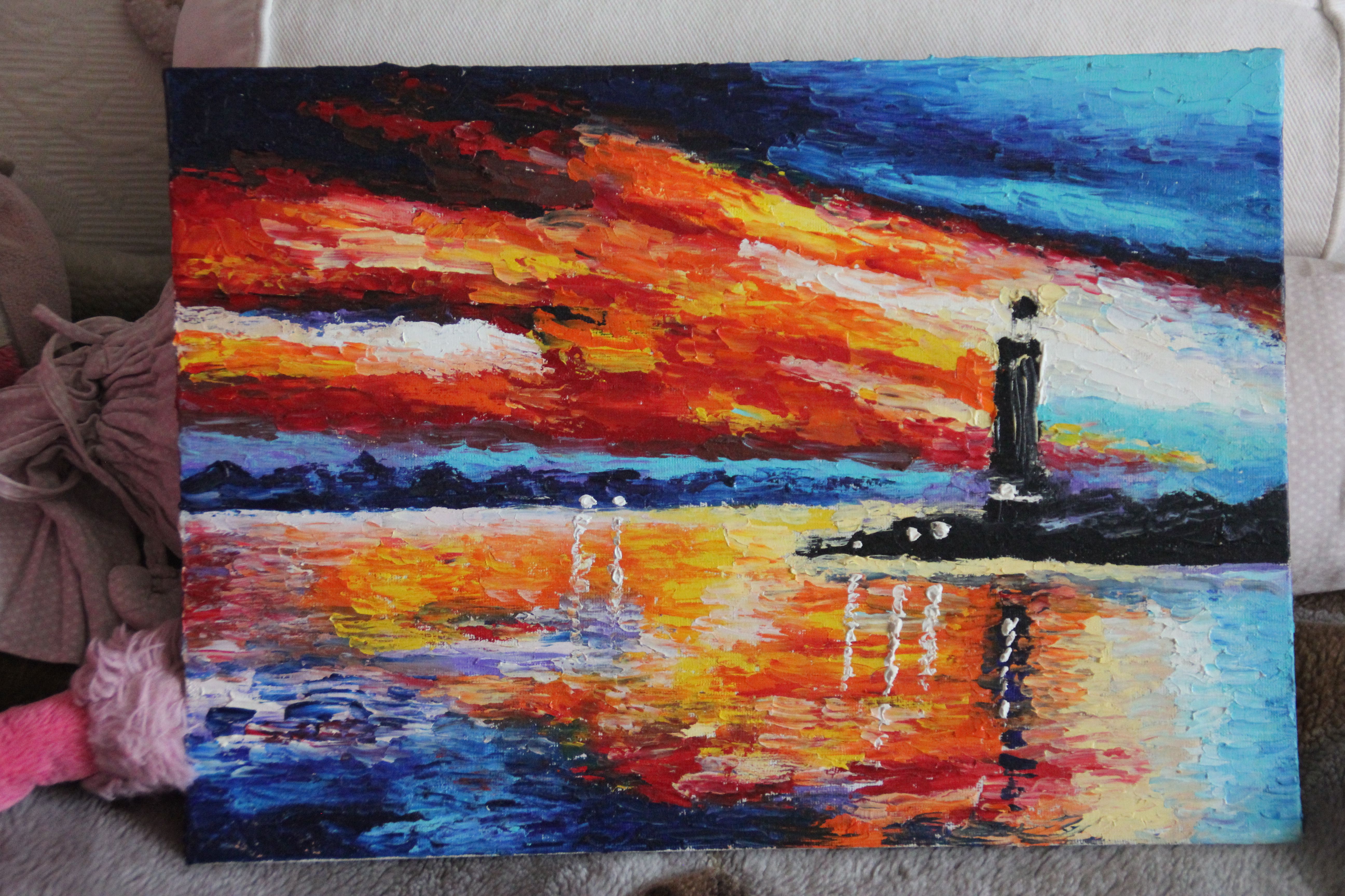 пейзаж закат яхта маяк живопись абстракция мастихин масло море холст
