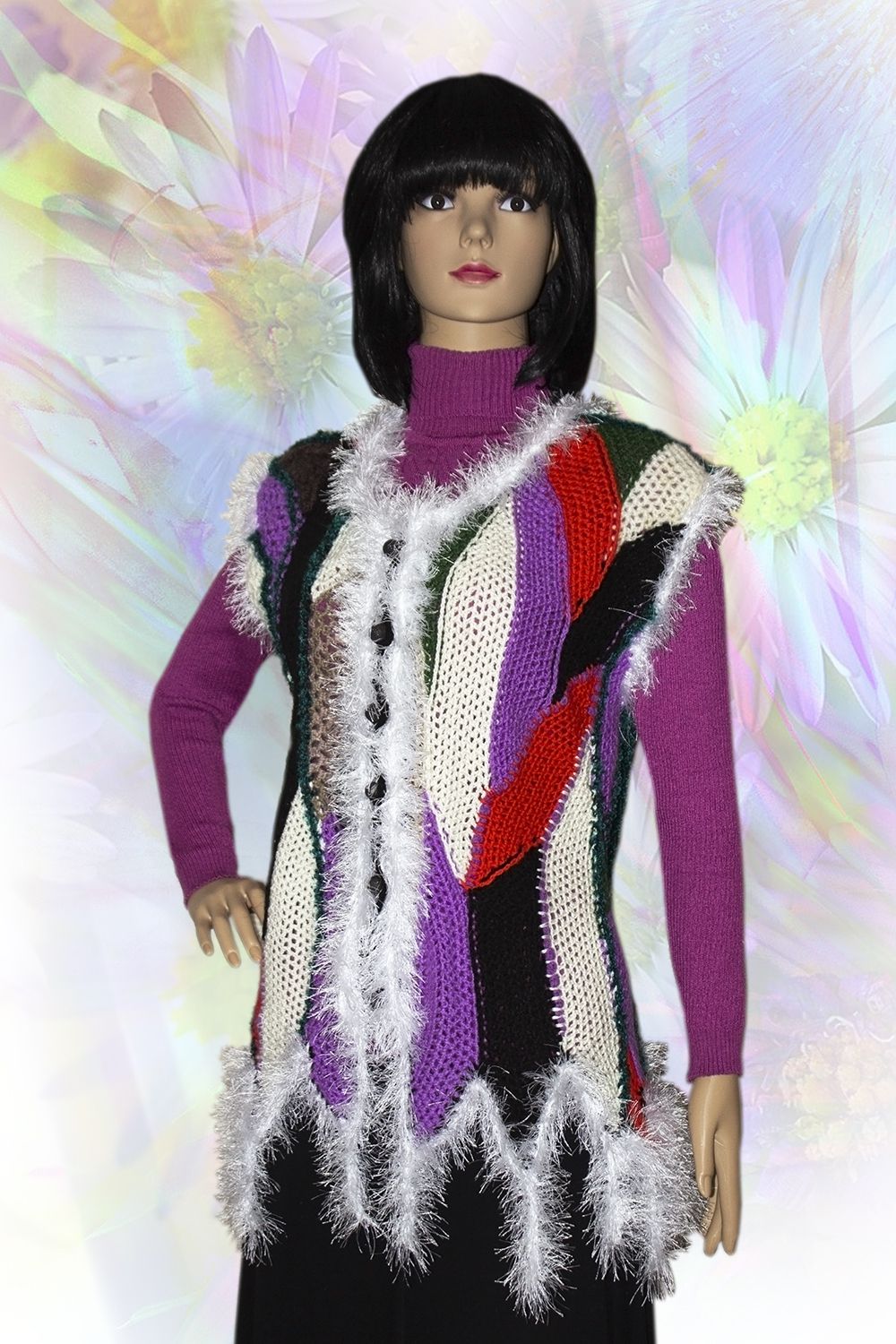вязаный фриформ теплый женский жилетик жилет стильный цветной безрукавка модный крючком оригинальный