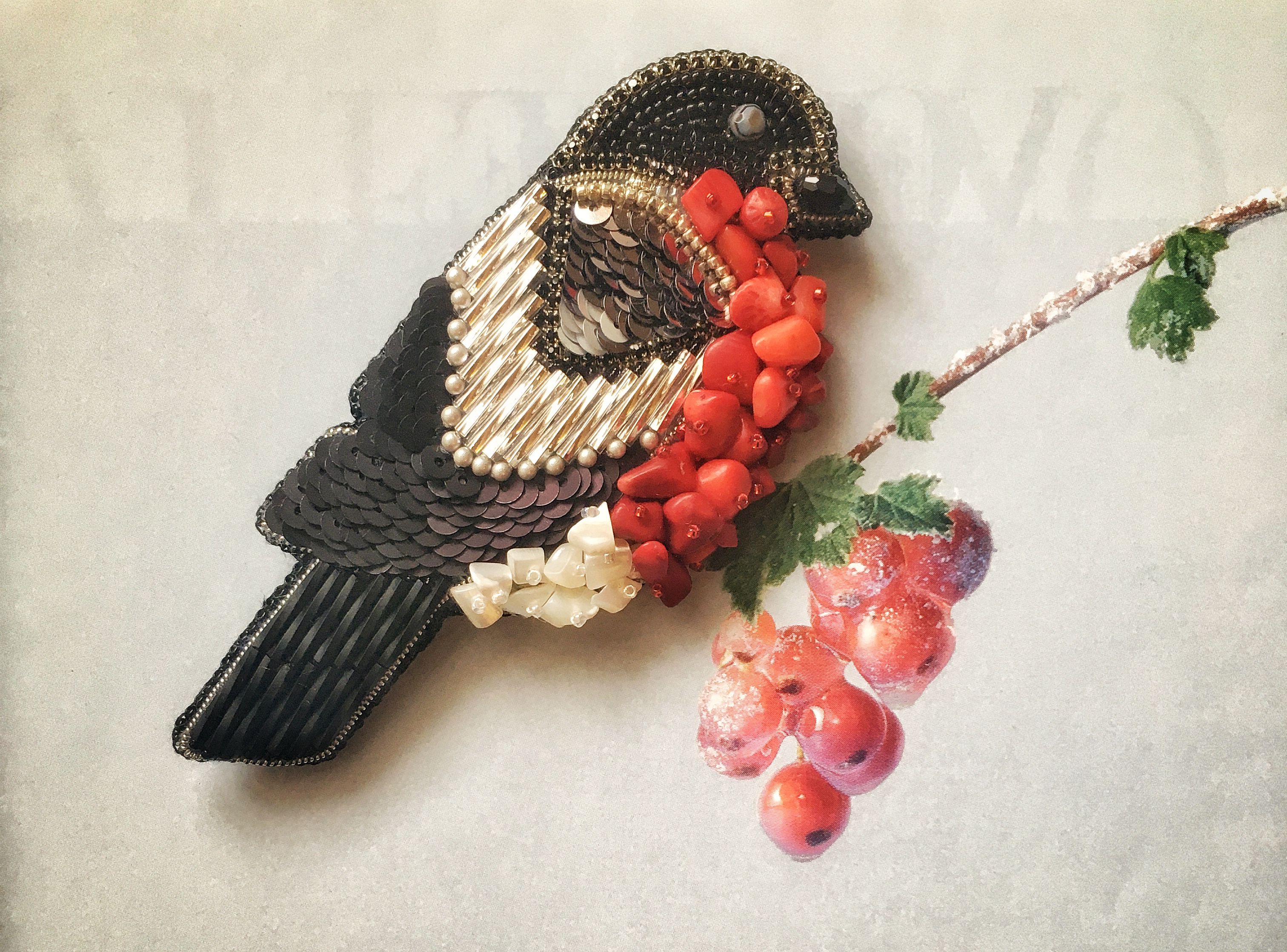 ожерелье птицы броши брошь украшение снегирь ручной работы бижутерия