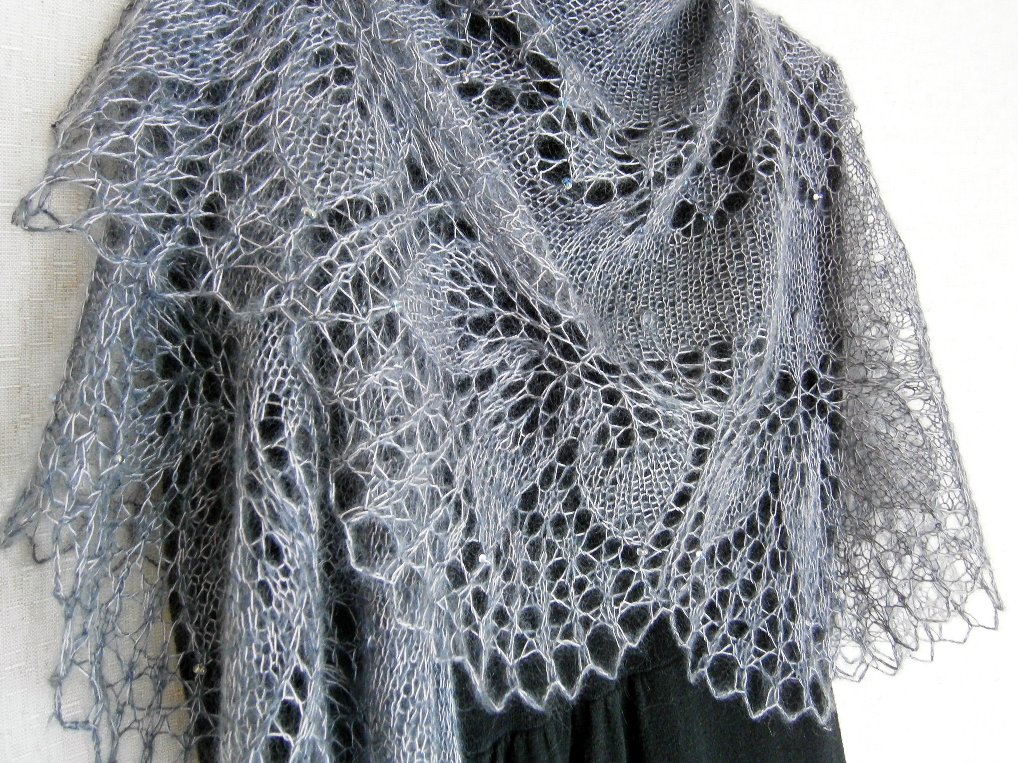 Вязания шалей спицами. Исландская ажурная шаль / Icelandic Lace Shawl. Бактус пуховый. Красивые палантины.