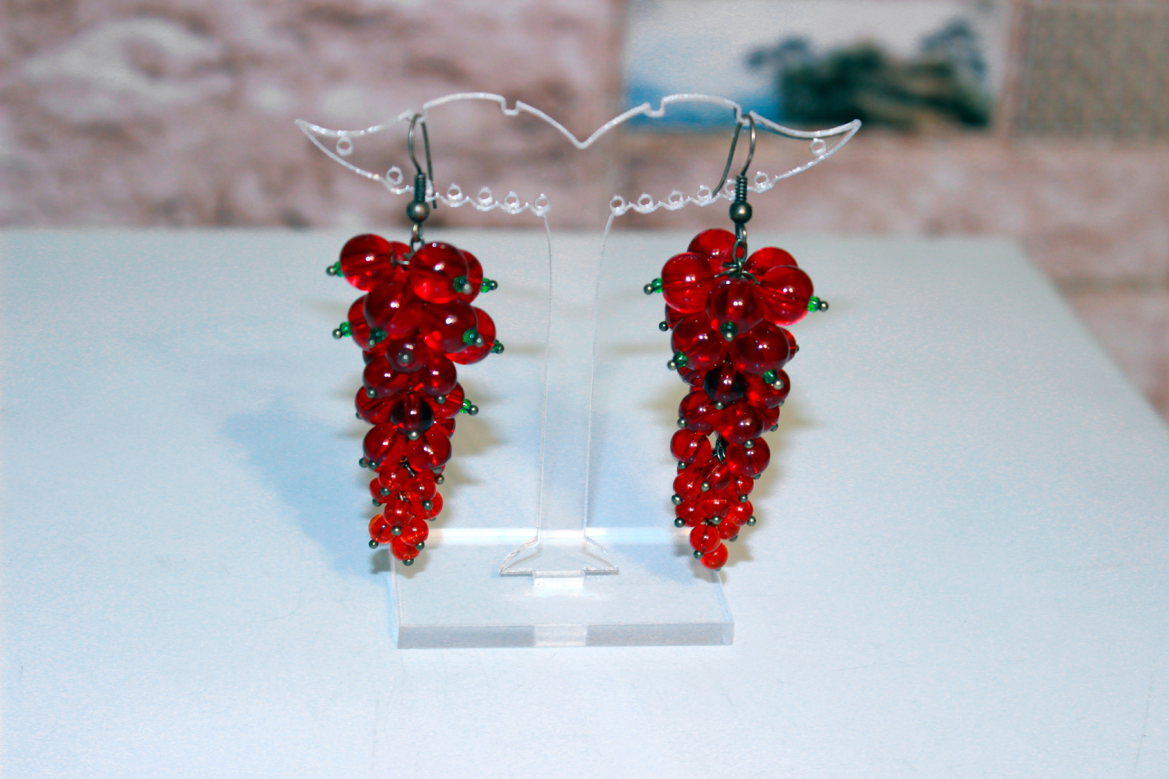 бижутерия ягоды стекло украшения красный бусины яркие серьги смородина