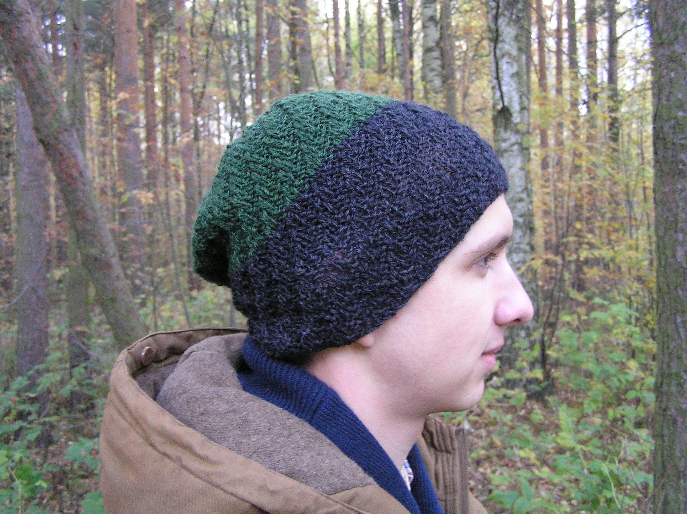 зимняя вязаная шапка двухцветный полосатая мужская