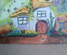 Картина маслом на холсте "Дом- гриб"