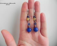 Серебряные серьги с лазуритом и нефритом