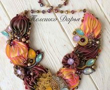 Колье с лентой шибори "Осеннее равноденствие"