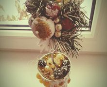 ненужная тара или горшочек макароны и новогодние украшения вуа аля и украшение новогоднее готово