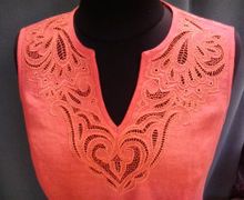 Льняное платье коралл