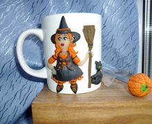 Кружка  ложка с декором из полимерной глины