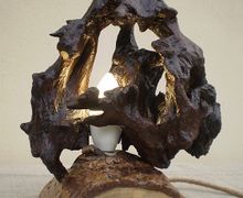 Деревянный LED настольный светильник из элементов корня дуба и ореха, ручная работа