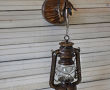 Бра в винтажном стиле Керосиновая лампа на деревянной основе