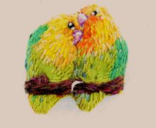 Брошь  " Попугаи-Неразлучники"