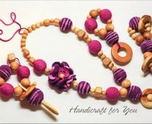 Комплект из можжевеловых бусин- слингобусы и грызунок на выбор