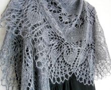 Ажурная шаль вязаная пуховая Туманный Ноябрь, шаль спицами