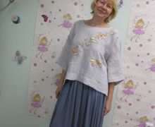 Льняная блуза в стиле "бохо"с аппликацией.