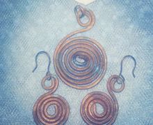 Комплект подвеска + серьги  "Спираль"