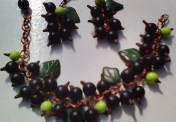 Серьги и браслет черная смородина