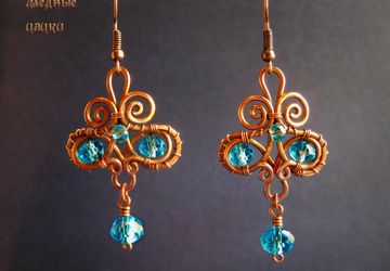 Медные серьги "Голубой ажур"