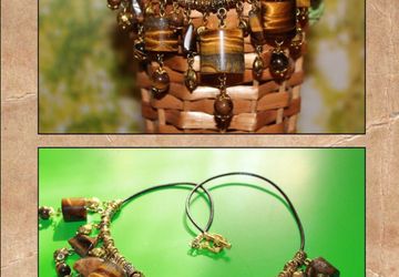 Колье из тигрового глаза на кожаном шнуре