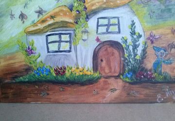 Картина маслом на холсте "Дом- гриб"