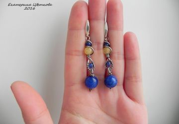 Серебряные серьги с лазуритом и нефритом