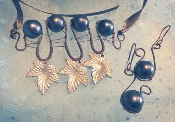 Комплект ожерелье + серьги "Стальные листья"