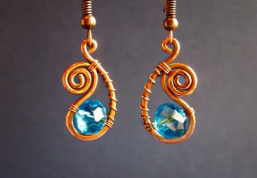 Медные серьги "Голубая капля"