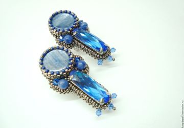 Синие серьги с натуральным кианитом Ледяная Королева