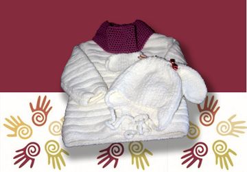 Вязаный плюшевый комплект для девочки (пальто, шапочка и шарф-снуд)