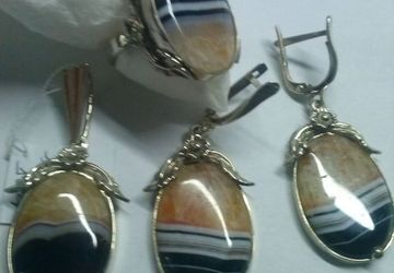 Гарнитур Комплект Серьги Кольцо Кулон Агаты