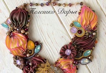Колье с лентой шибори "Осеннее равноденствие"