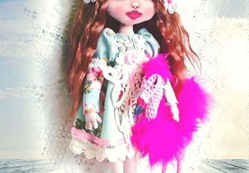 Авторская коллекционная текстильная кукла «Alice» с фламинго.