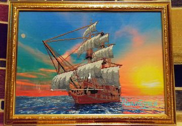 Картина вышитая бисером "Корабль"