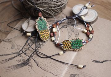 Комплект деревянный браслет и подвеска