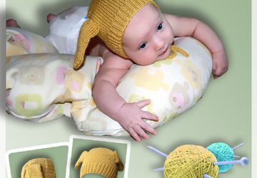 Вязаный чепчик для новорожденного "Зайка"