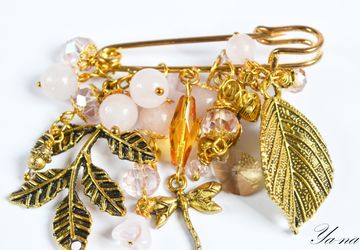 Брошь-булавка с розовым кварцем "Зефир"