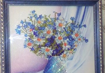 Картина "Васильково-ромашковый букет"