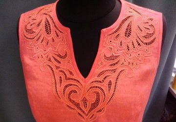 Льняное платье коралл