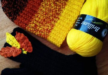 шапочка и митенки Осенний каприз