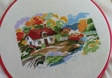 Картина. Дом на закате.