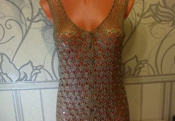 Золотисто бежевый ажурный топ