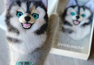 Варежки с хаски ручной работы