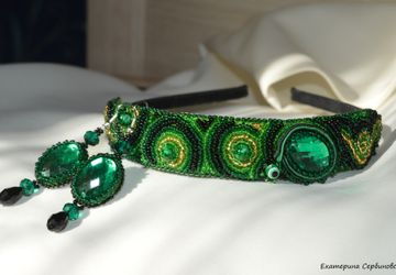 Ободок и серьги "Изумрудная фантазия"