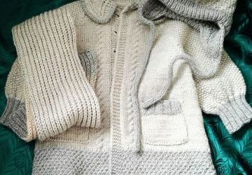 Комплект вязаный на девочку-шапка, шарфик и кардиган