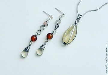 Серебряные серьги и кулон