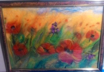 Картина из шерсти "Маки"