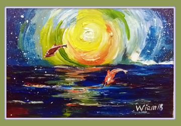 картина,дельфины