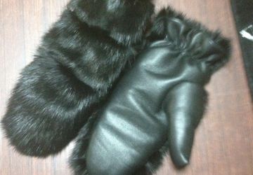 варежки из норки и кожи