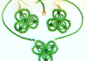 Серьги и кулон "Листочек клевера на удачу"