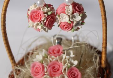 Комплект "Нежный букет" серьги шары +подвеска